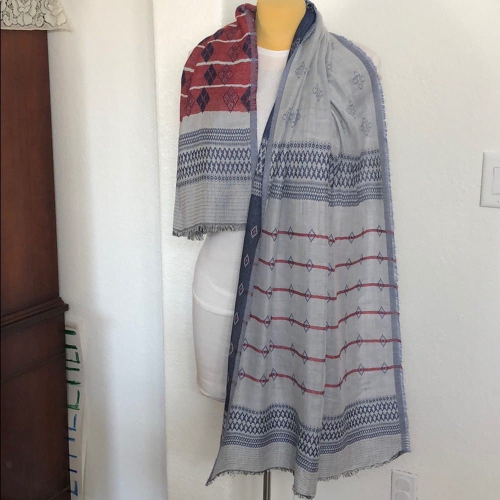 Red,white and blue reversible scarf.